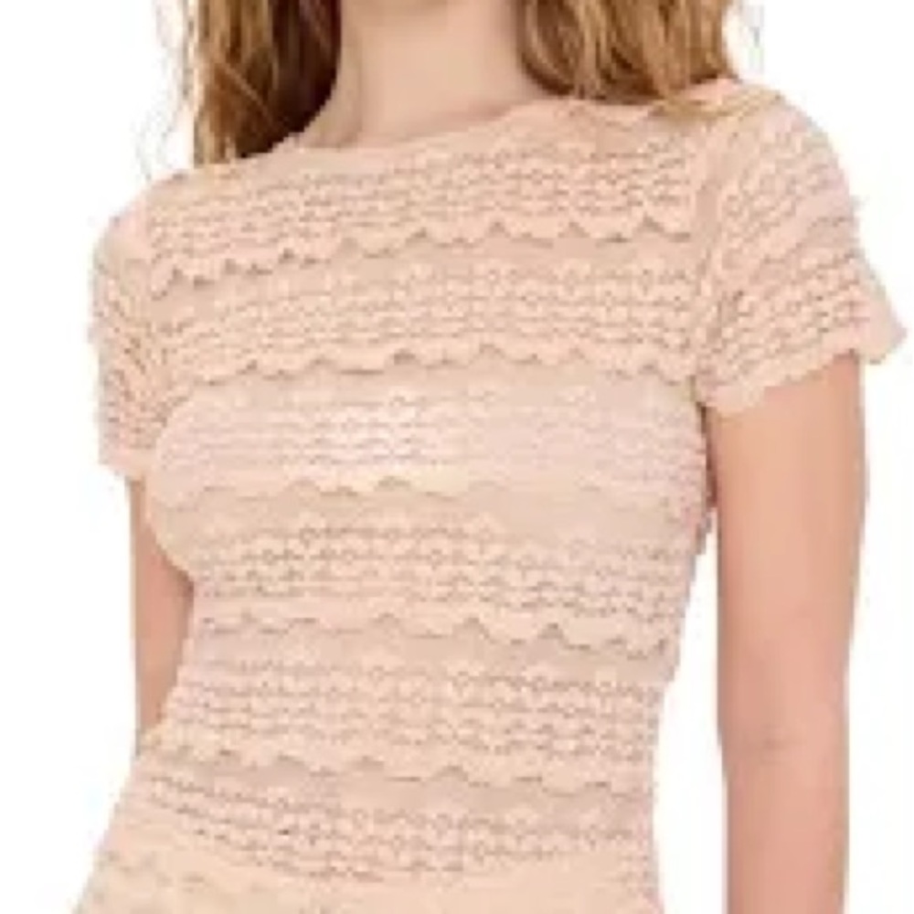 Free People Lace Short Sleeve Cream Tee - Picture 1 of 10